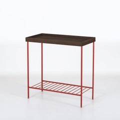 Wide Solid Wood Side Table / Plant Stand – EDGE Series, with Colored Metal Legs