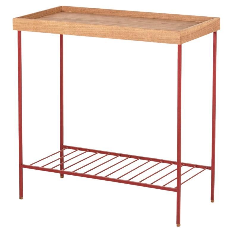 Breiter Beistelltisch / Pflanzenständer aus Massivholz - EDGE Serie, mit farbigen Metallbeinen