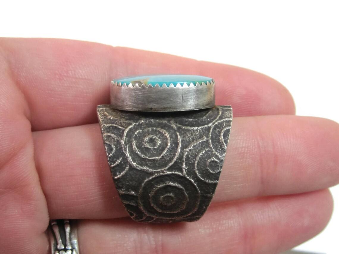 Wide Southwestern Tufa Cast Turquoise Ring Size 11 For Sale 4
