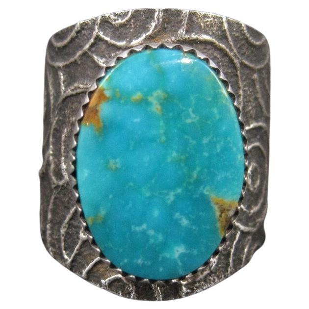 Wide Southwestern Tufa Cast Turquoise Ring Size 11