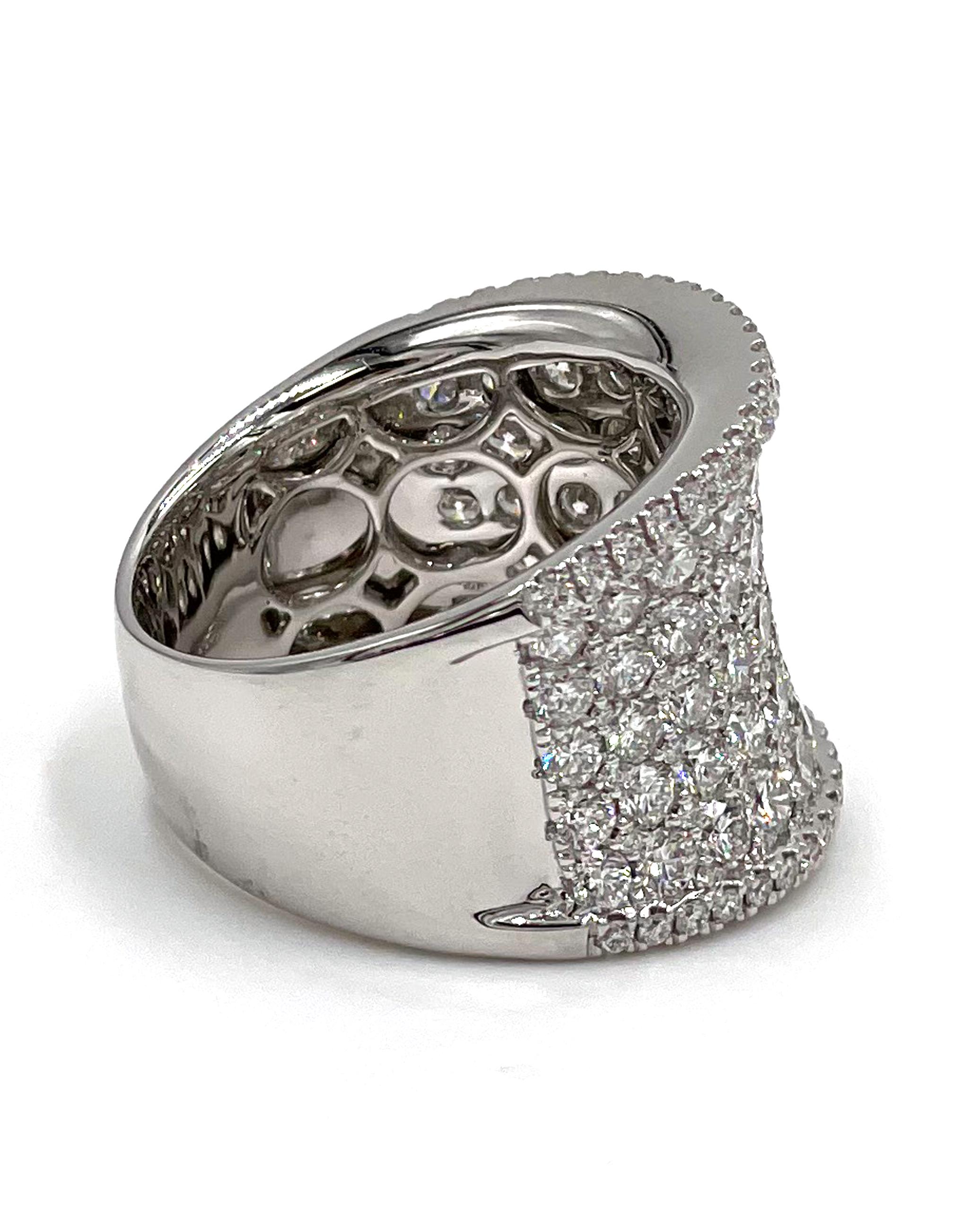 Round Cut Wide Statement Ring, 18K White Gold with Round Diamonds For Sale