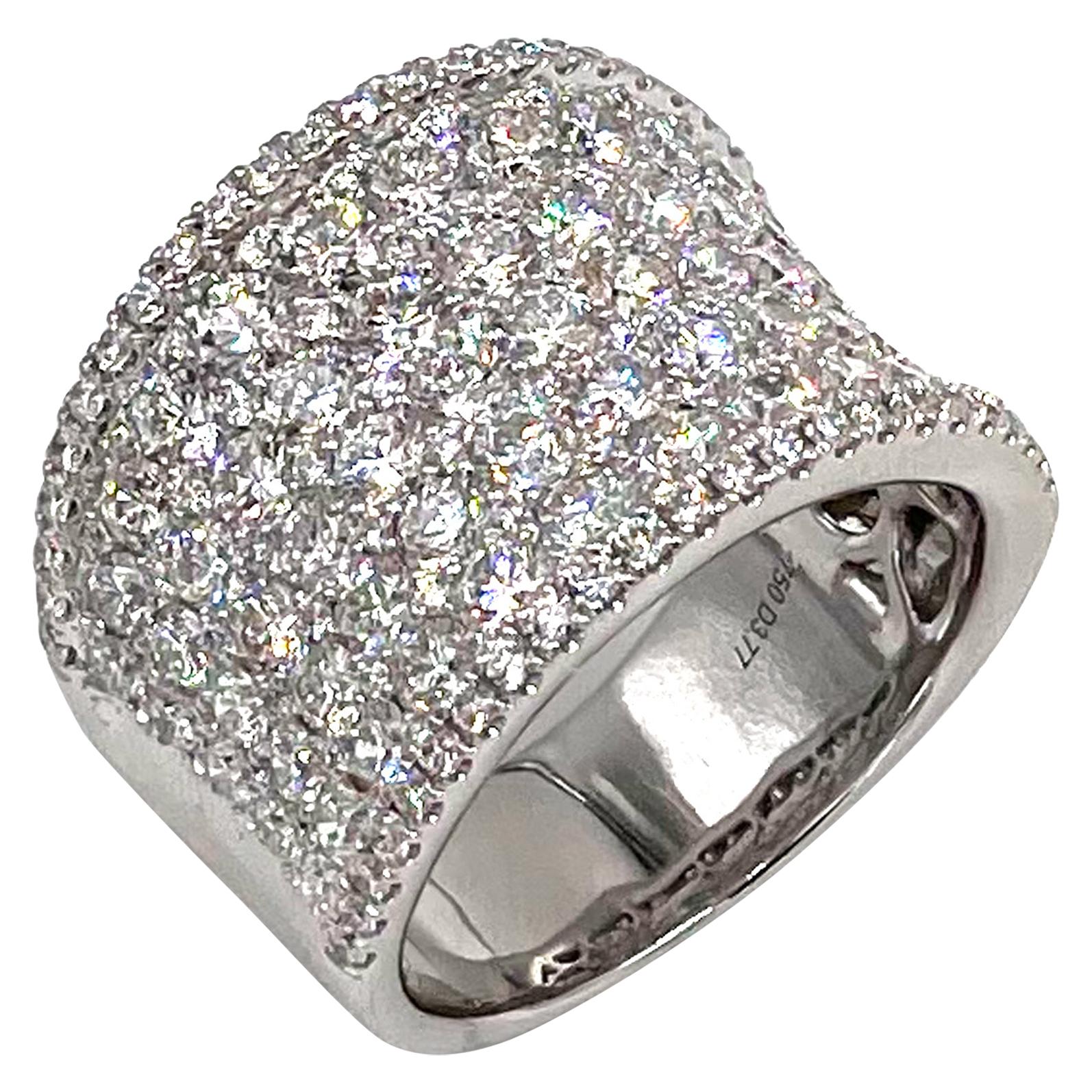 Wide Statement Ring, 18K White Gold with Round Diamonds