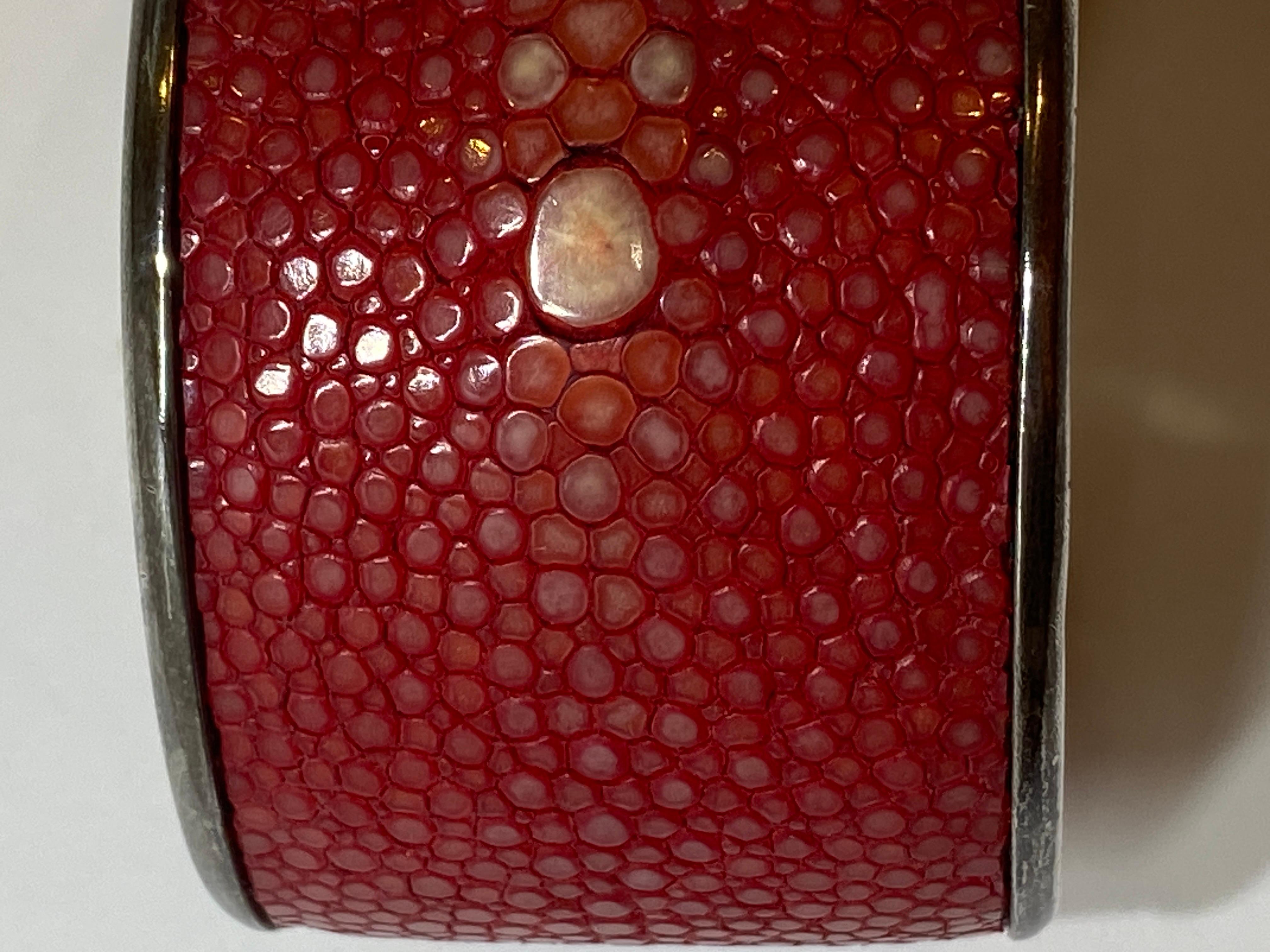  Wide Sterling-Silver Cuff Accented with Shades of Reds & Cream StingRay Skin For Sale 3
