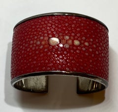 Wide Sterling-Silver Cuff Accented with Shades of Reds & Cream StingRay Skin