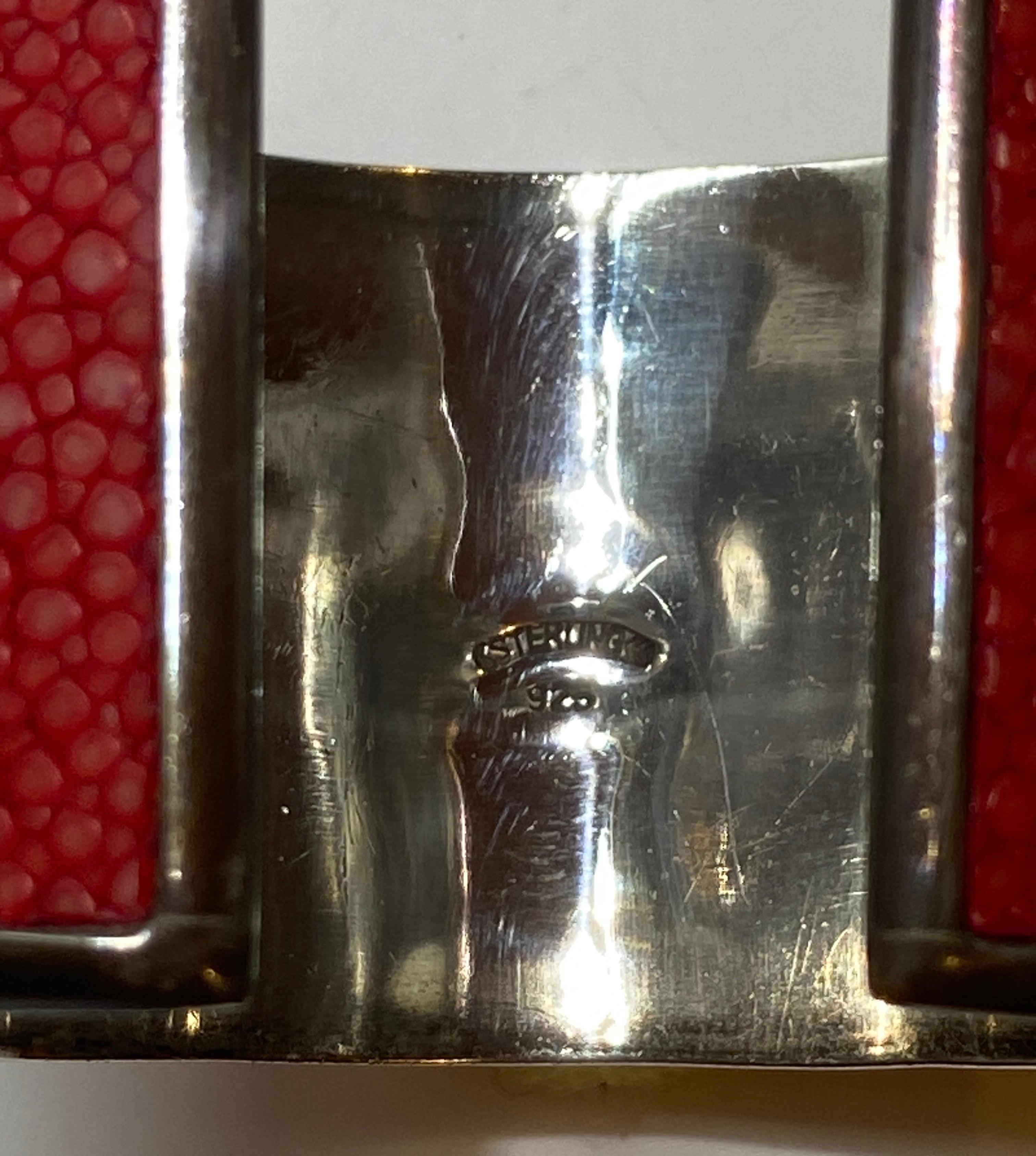 Artisan Wide Sterling-Silver Cuff Accented with Shades of Reds & Cream StingRay Skin For Sale