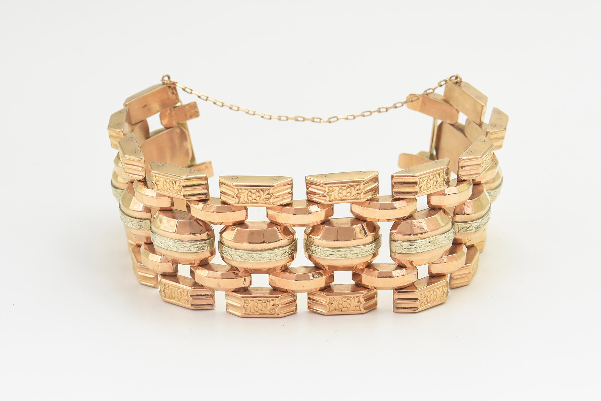 Breite Retro 1940er Rose und Weißgold Armband 1