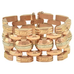 Breite Retro 1940er Rose und Weißgold Armband
