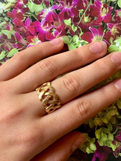 Wide Substantial MCM 14k Yellow Gold Eternal Love Knot Band Ring, 1960s