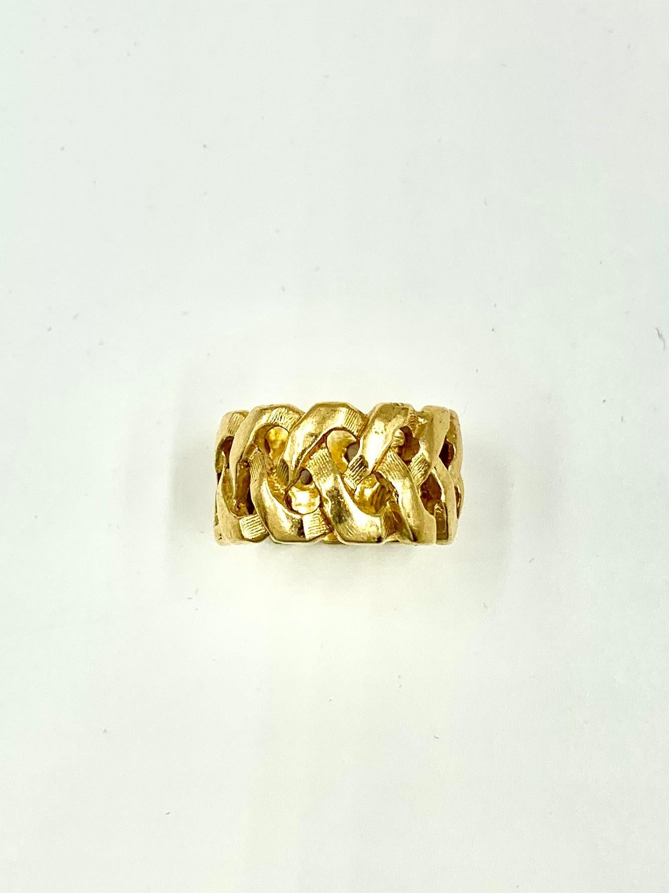 For Sale:  Wide Substantial MCM 14k Yellow Gold Eternal Love Knot Band Ring, 1960s 5