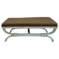 Wide Swedish Gustavian Painted Upholstered Bench