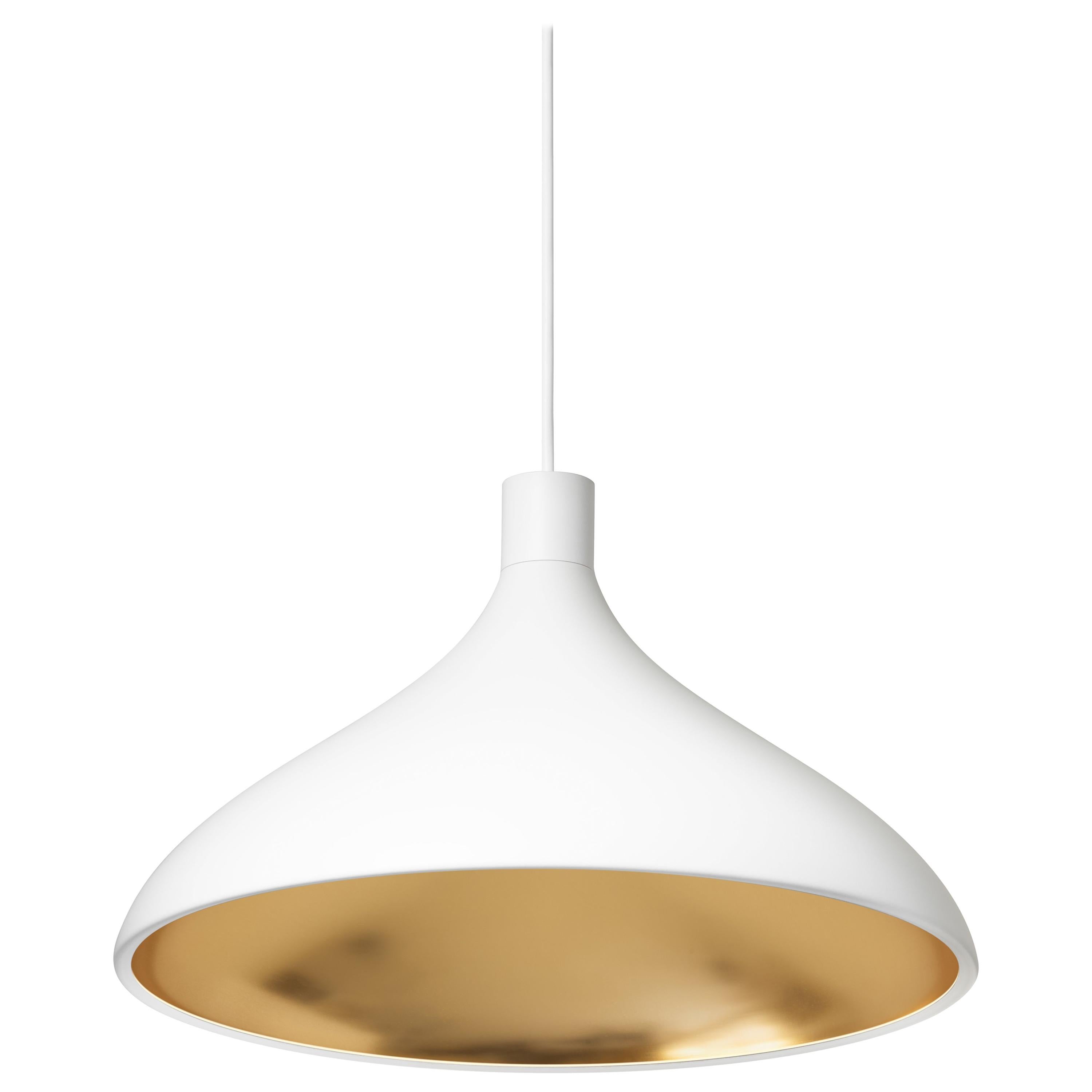 Wide Swell Pendant Light in White and Brass by Pablo Designs For Sale