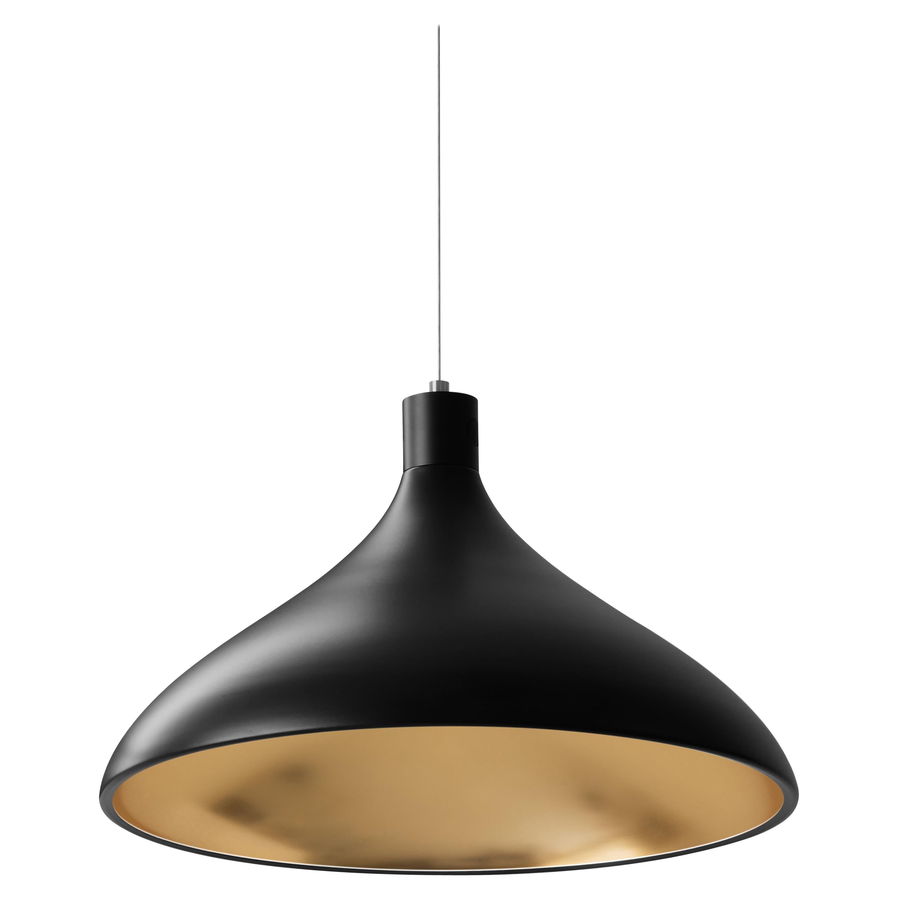 Wide Swell String Pendant Light in Black & Brass by Pablo Designs For Sale