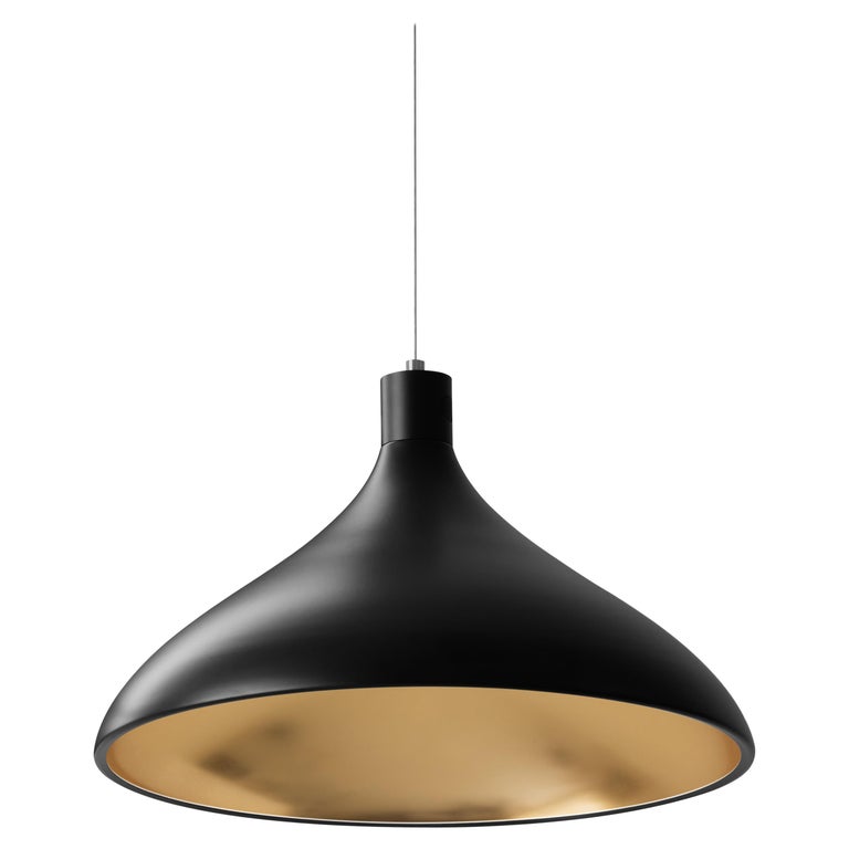 Wide Swell String Pendant Light in Black and Brass by Pablo Designs For