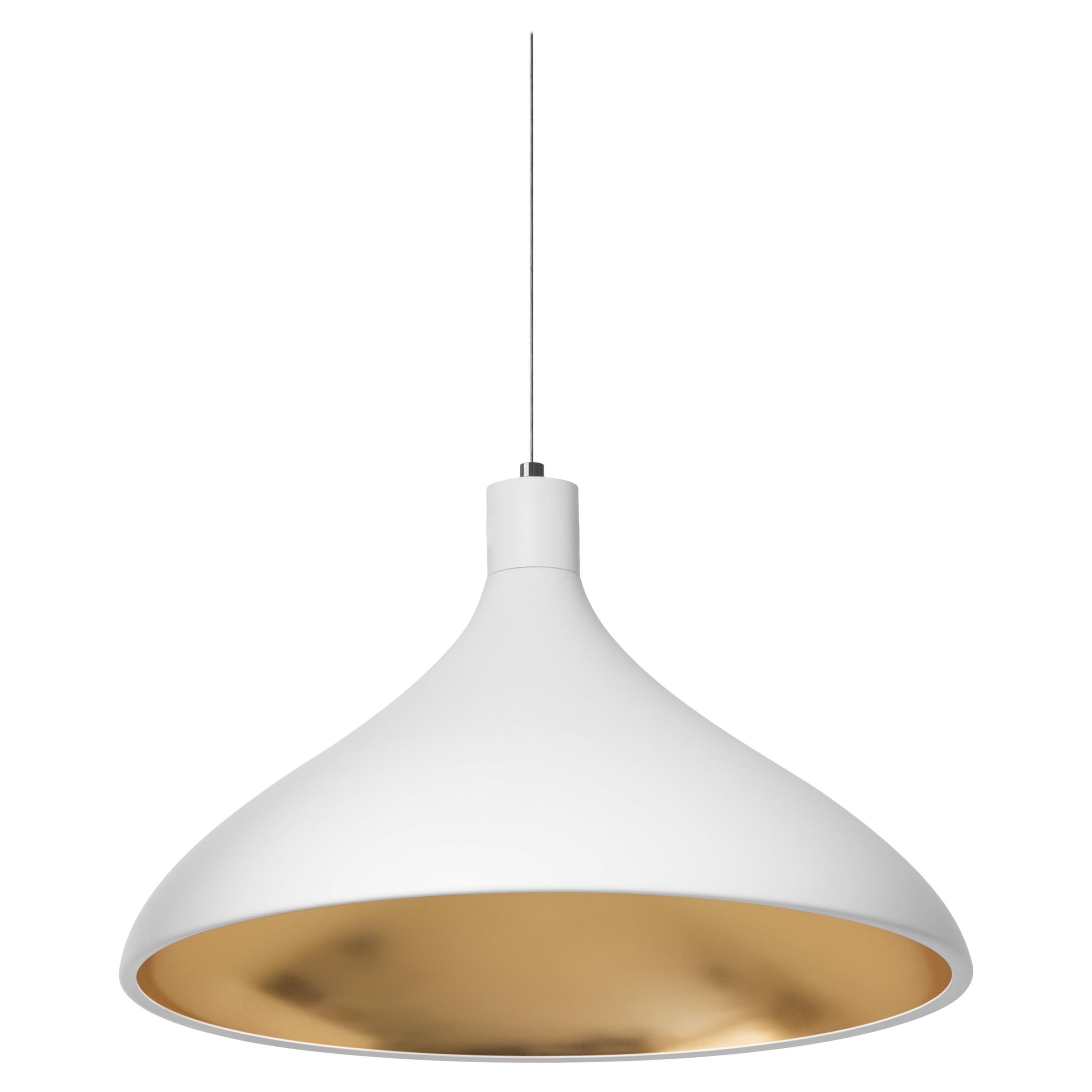 Wide Swell String Pendant Light in White and Brass by Pablo Designs For Sale