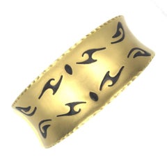 Wide Tapered 14 Karat Yellow Gold Black Enamel Bangle Bracelet