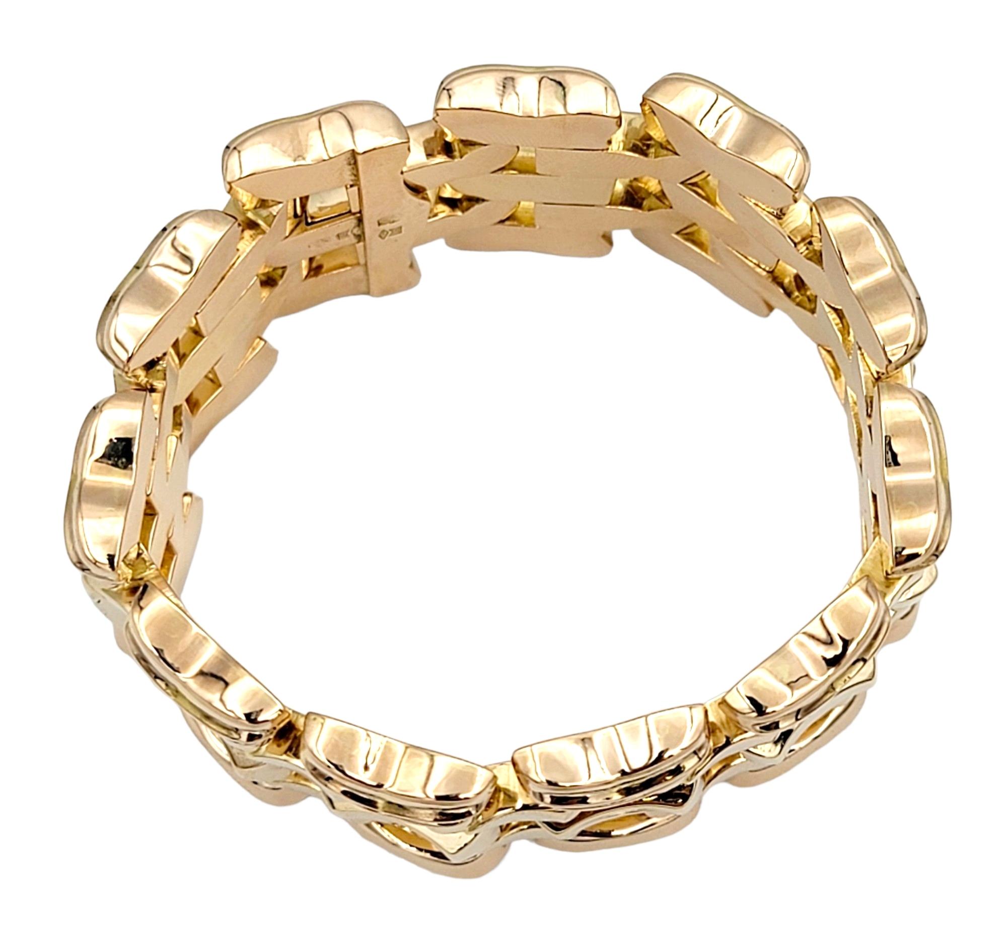 Contemporary Wide Textured Multi-Row 18 Karat Rose Gold Flexible Chunky Link Bracelet 7.5
