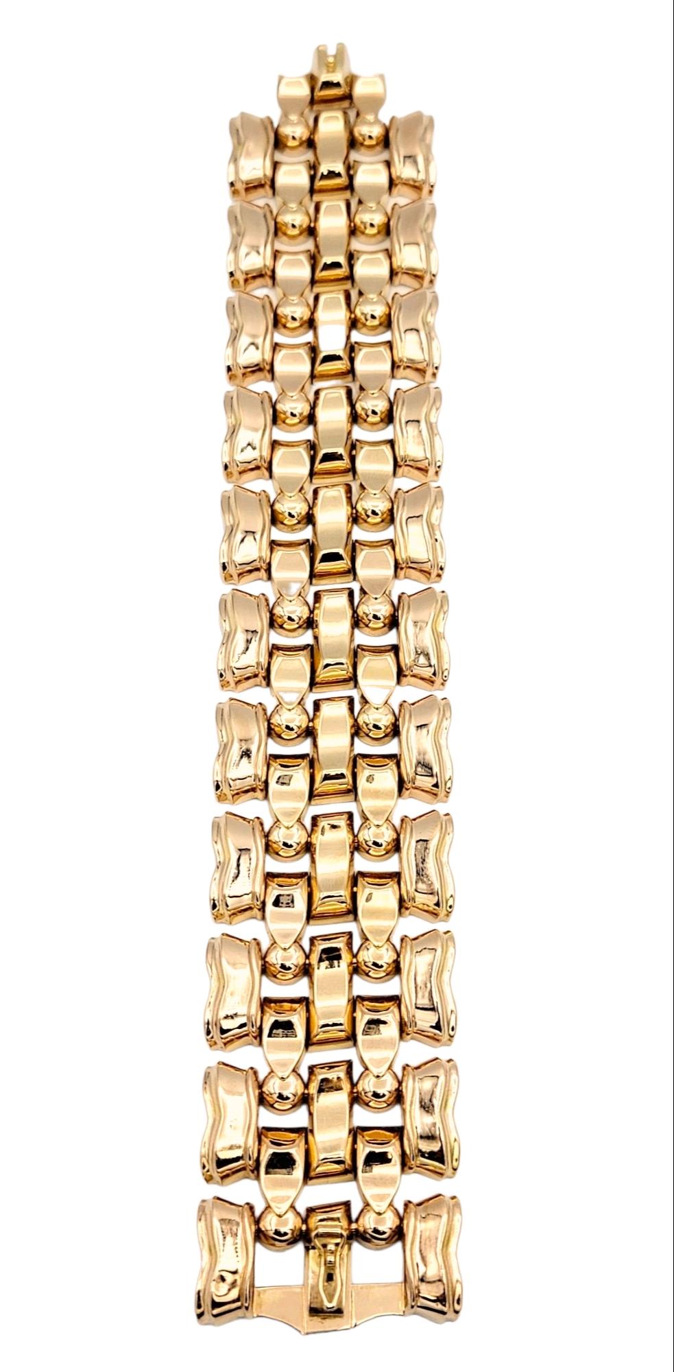 Women's or Men's Wide Textured Multi-Row 18 Karat Rose Gold Flexible Chunky Link Bracelet 7.5