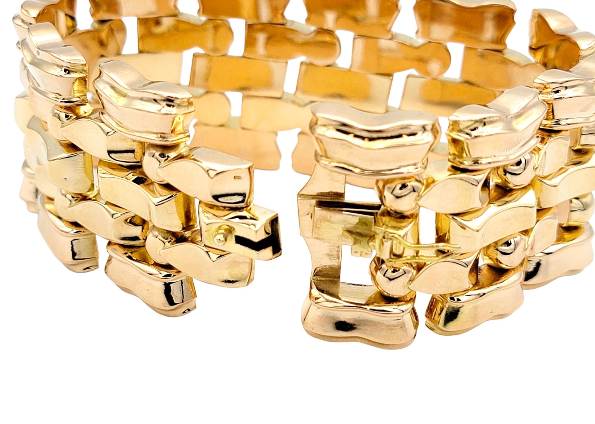 Wide Textured Multi-Row 18 Karat Rose Gold Flexible Chunky Link Bracelet 7.5