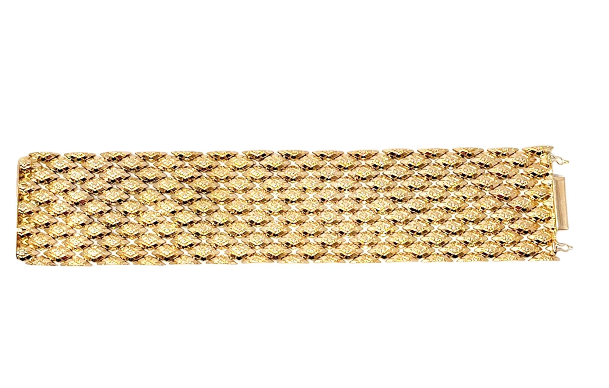 Wide Textured Multi-Row 18 Karat Yellow Gold Hinged Flexible Link ...