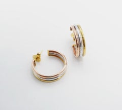Wide Tricolour 18K Gold Fluted Band Push Back Closure Hoop Earrings