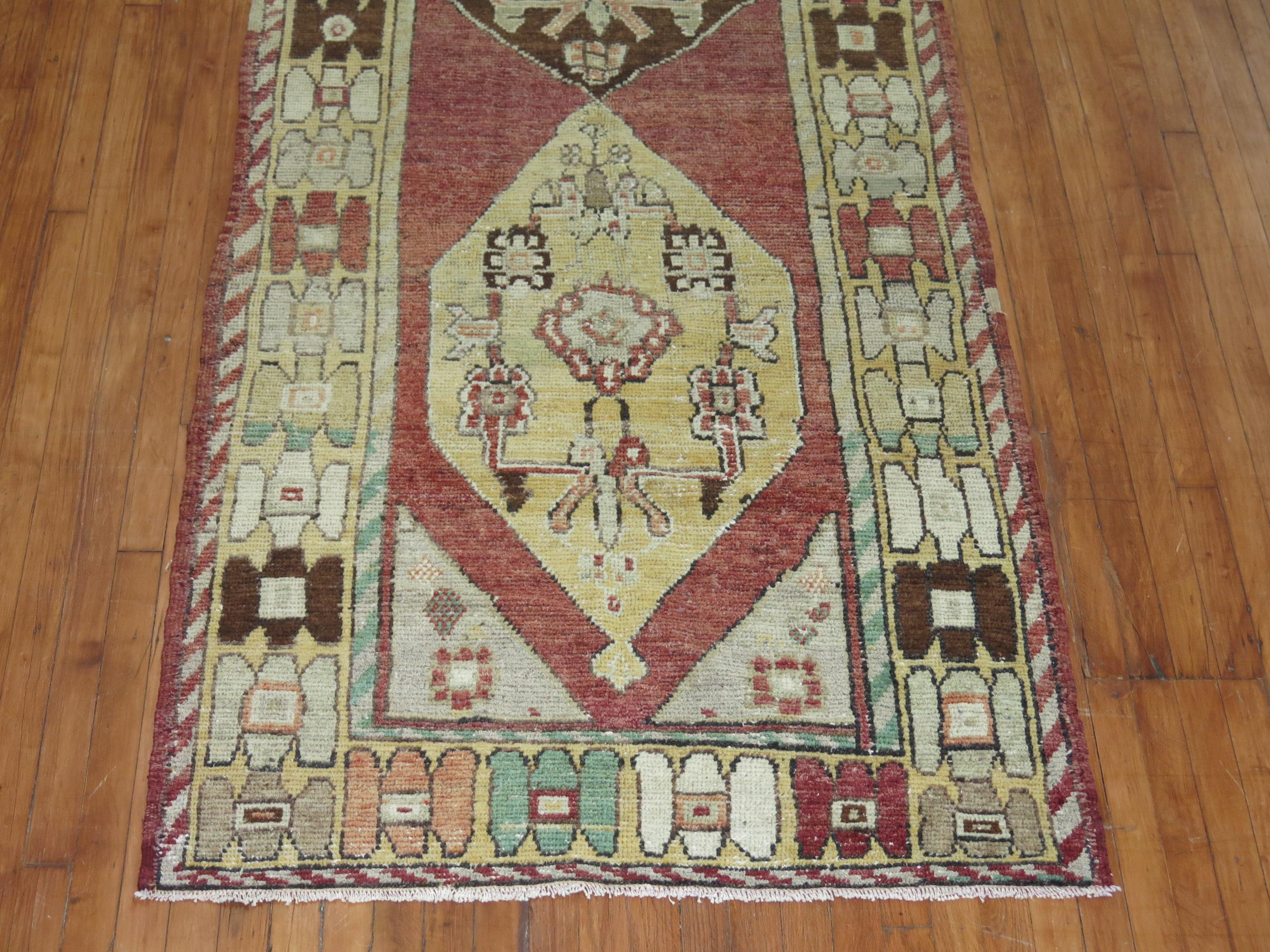 Hand-Knotted Wide Turkish Anatolian Geometric Runner For Sale