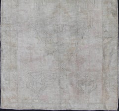 Wide Turkish Oushak Gallery Rug in Muted Tones with All-Over Design
