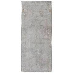 Wide Turkish Oushak Gallery Rug in Muted Tones with All-Over Design