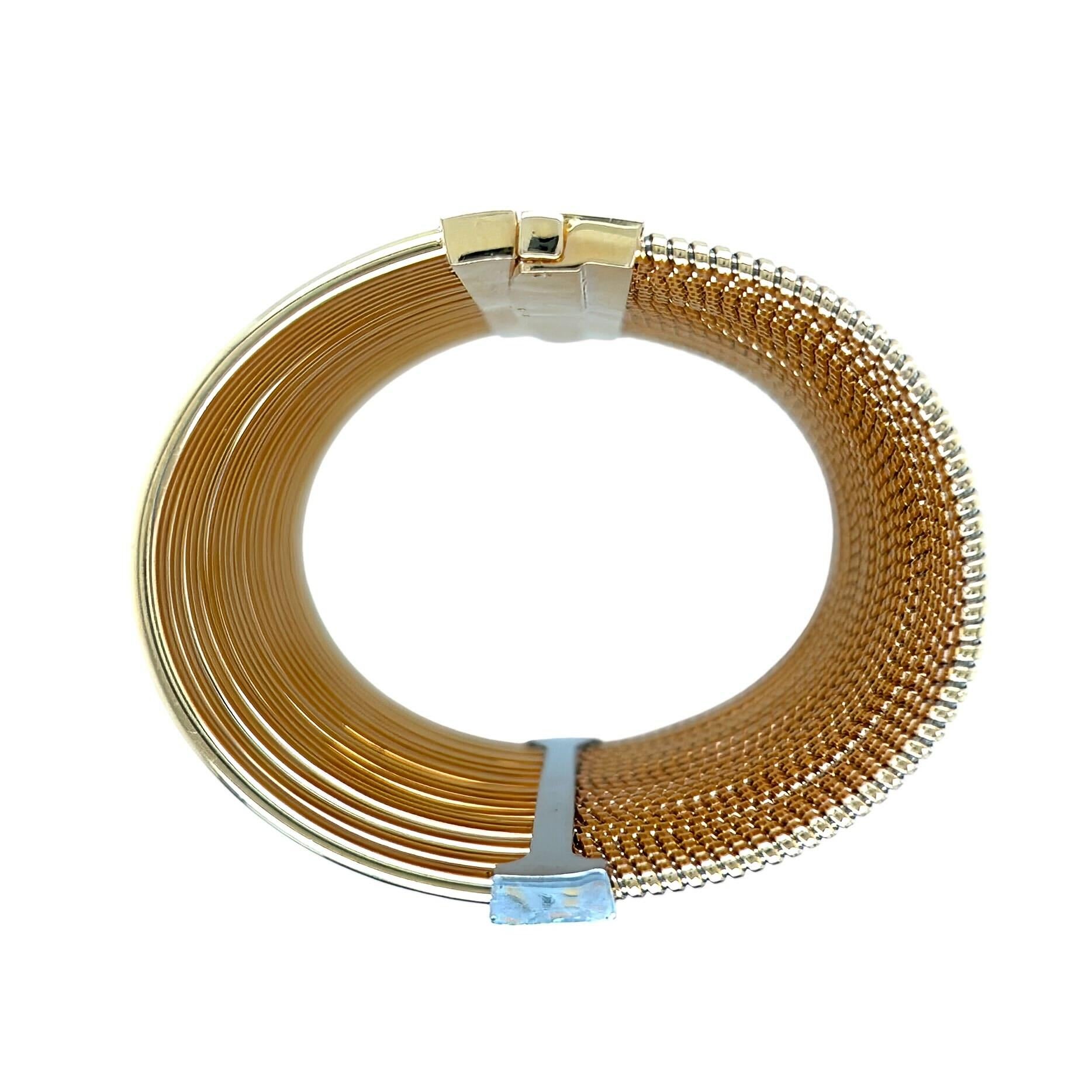 Brilliant Cut Wide Two Tone Gold Diamond Tubogas Cuff Bracelet For Sale