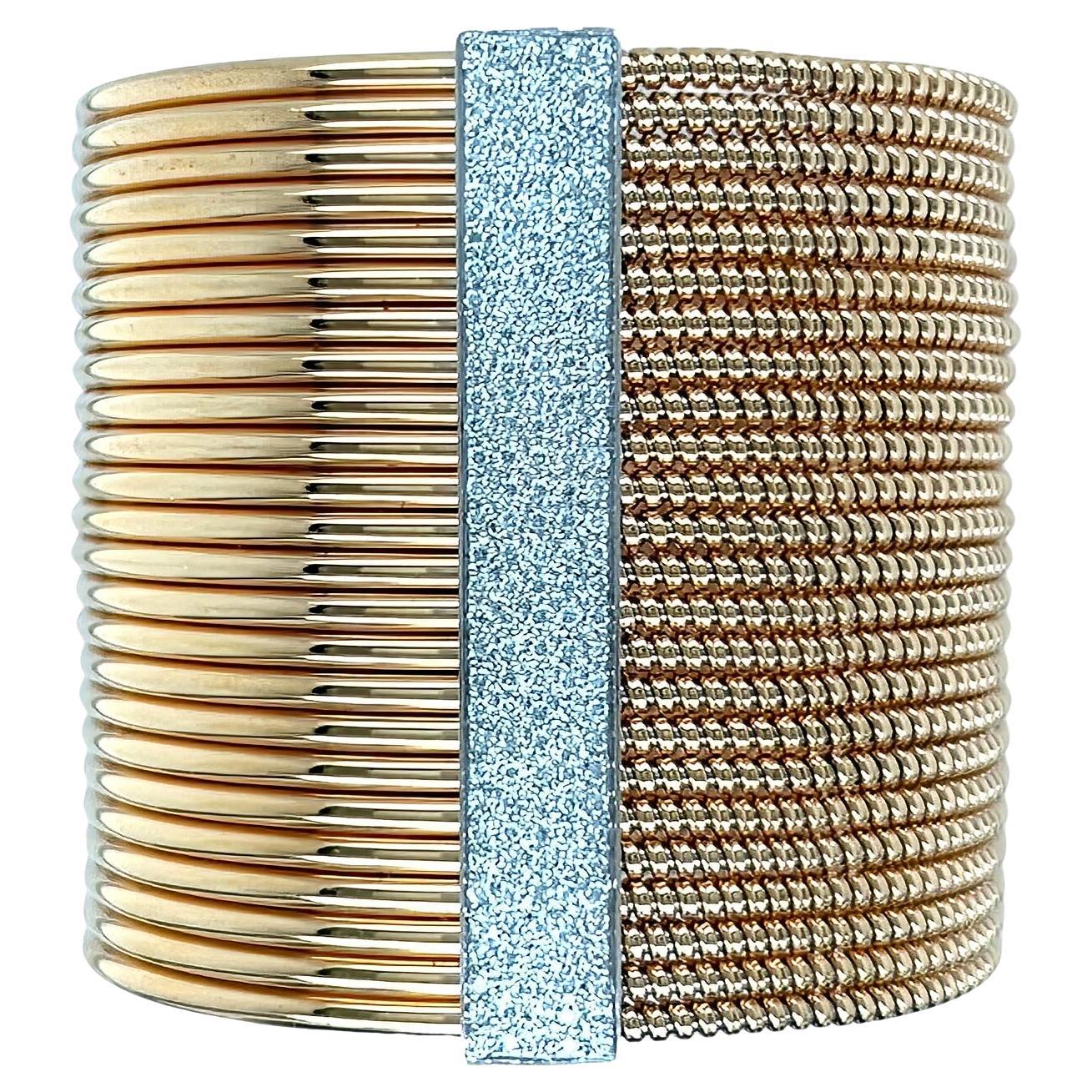 Wide Two Tone Gold Diamond Tubogas Cuff Bracelet