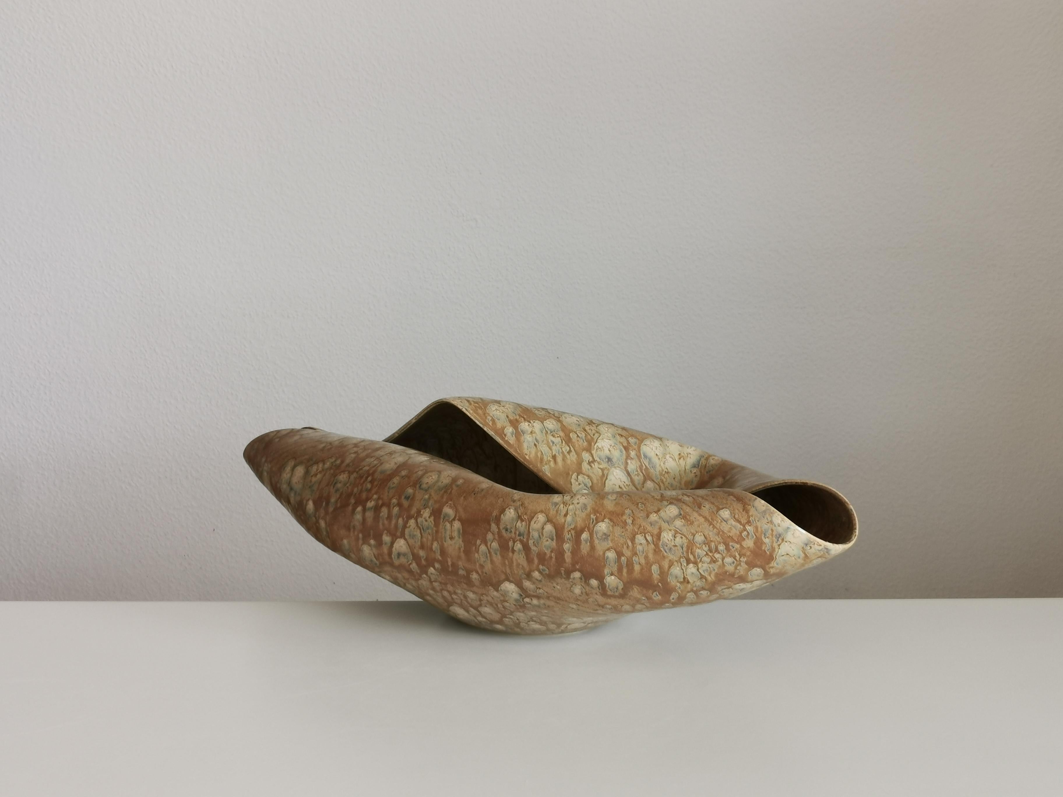 Organic Modern Wide Undulating Form with Desert Dusk Glaze, Vessel No.135, Ceramic Sculpture For Sale