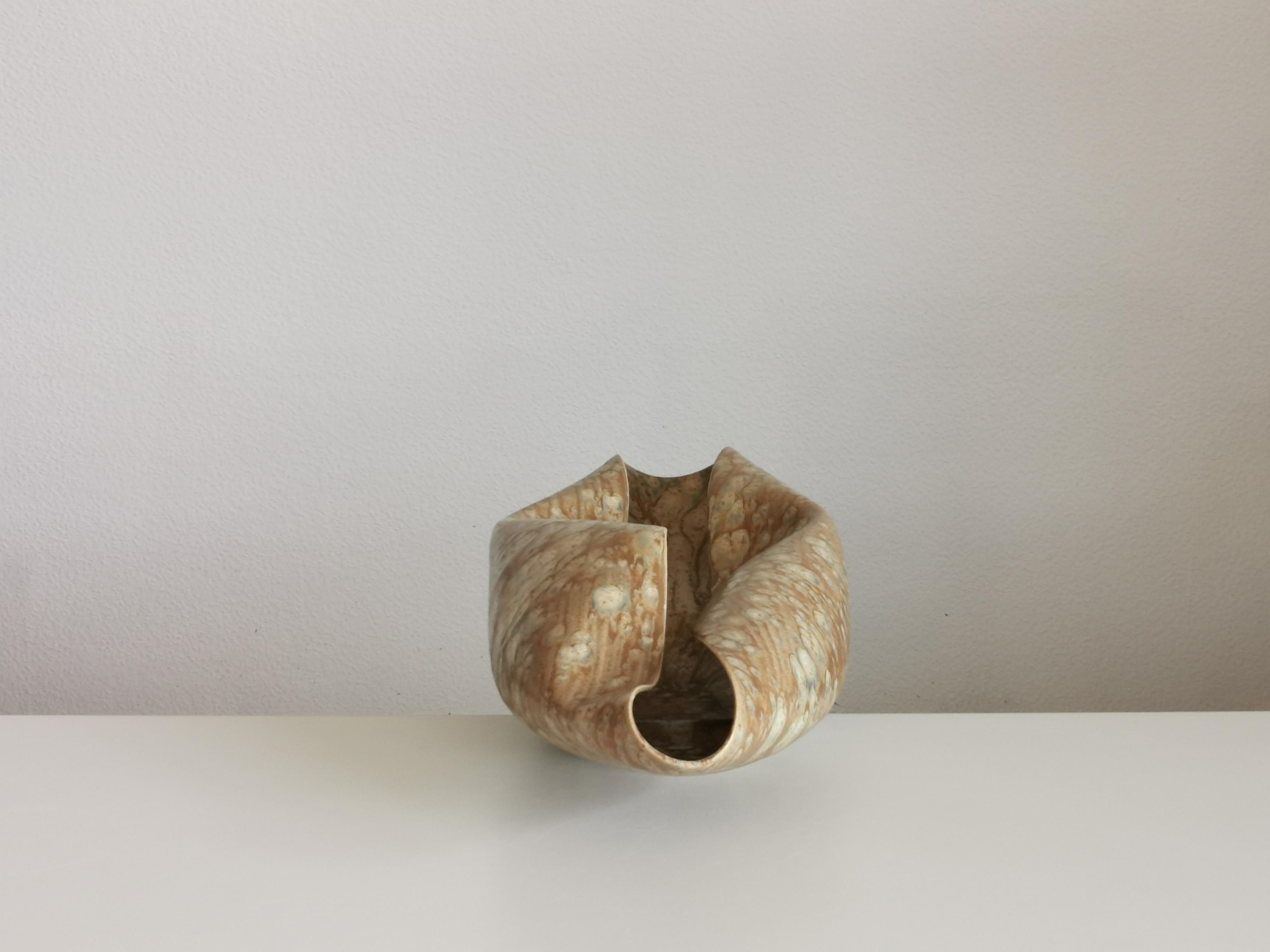 Contemporary Wide Undulating Form with Desert Dusk Glaze, Vessel No.135, Ceramic Sculpture For Sale