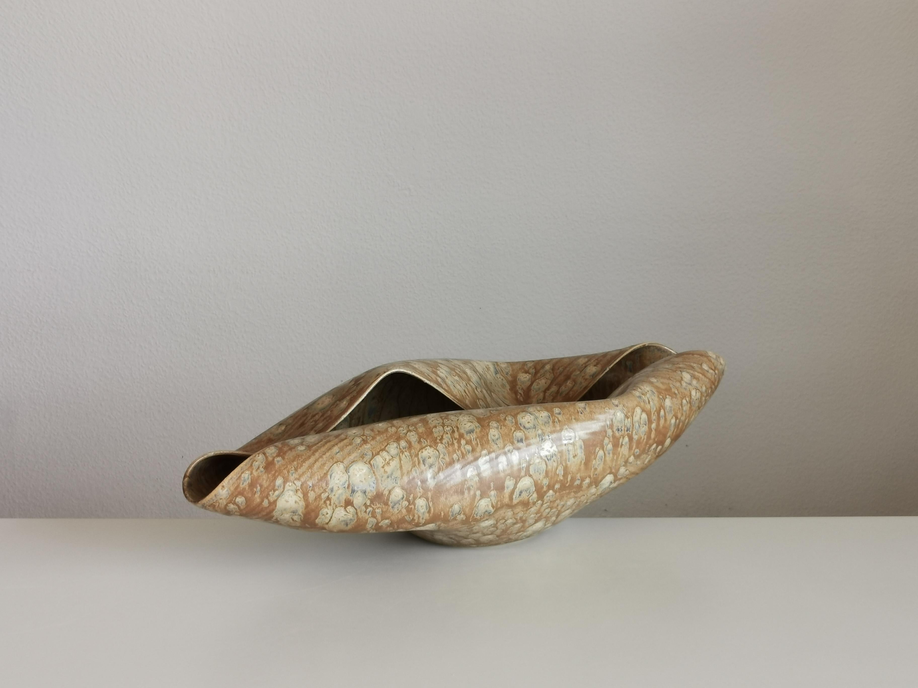 Wide Undulating Form with Desert Dusk Glaze, Vessel No.135, Ceramic Sculpture For Sale 1