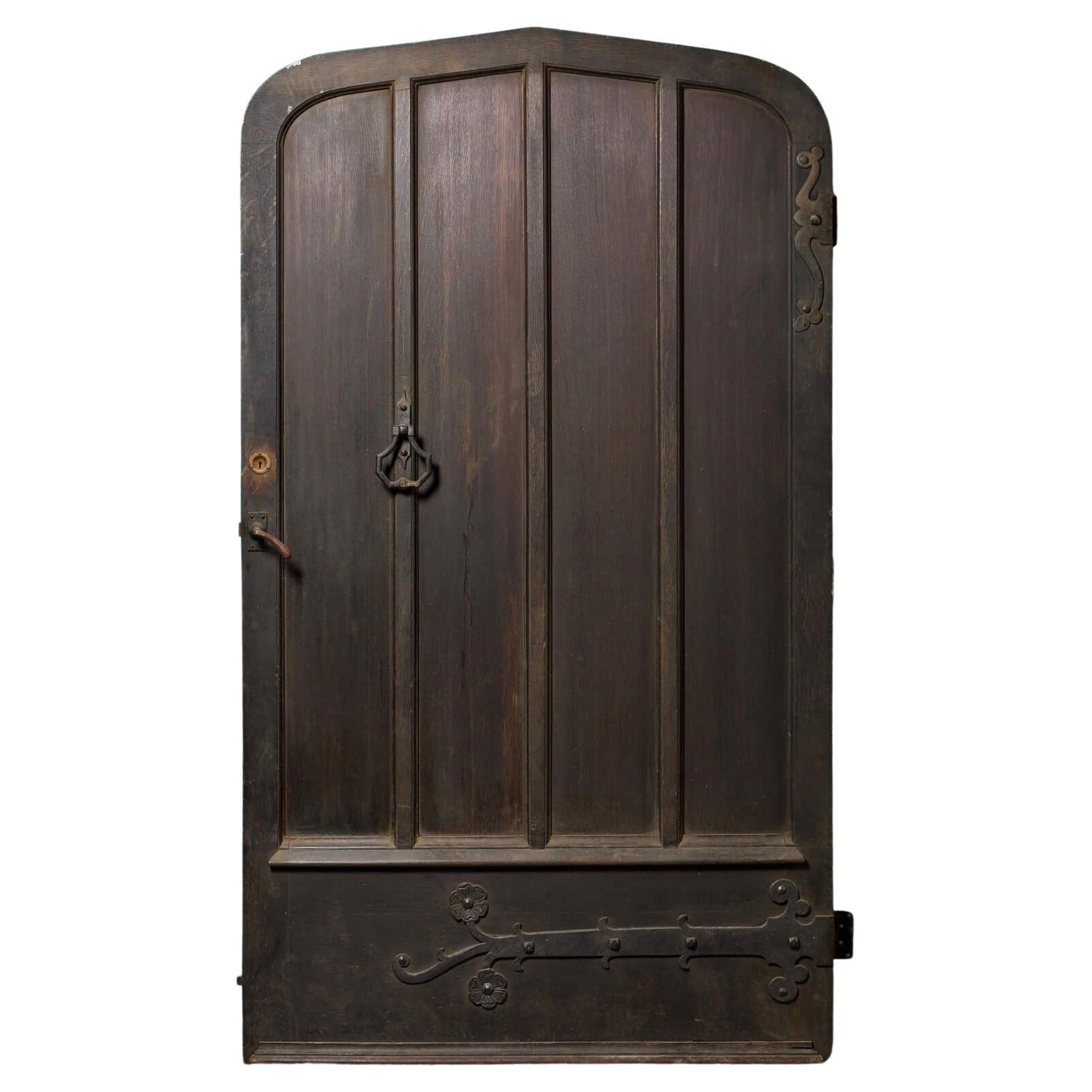 Wide Victorian Arched Oak Exterior Door For Sale