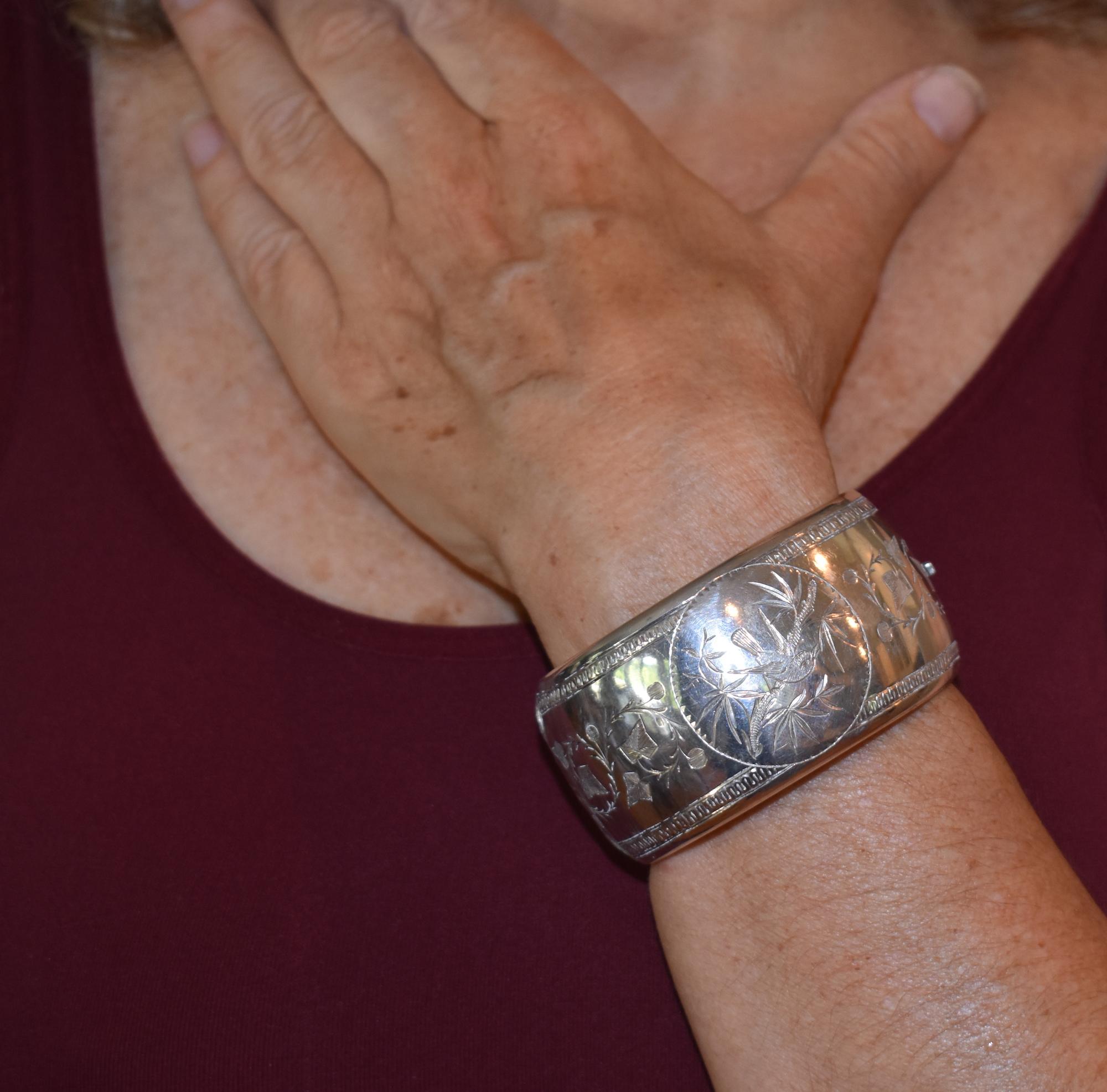 Wide Victorian Silver Bangle 2