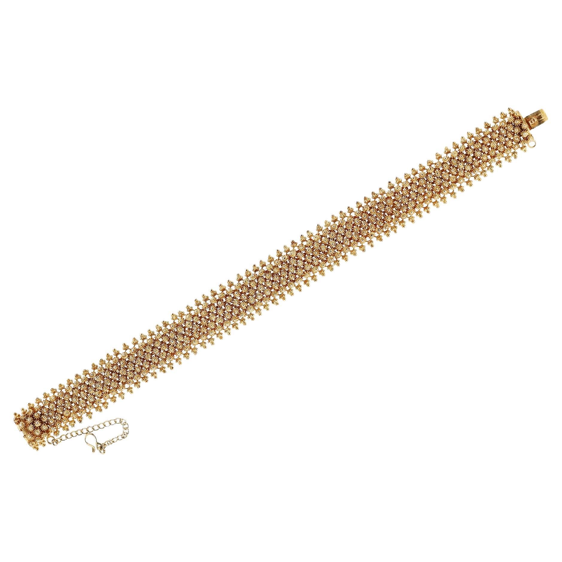 Wide Victorian Yellow Gold Cannetille Mesh Bracelet For Sale