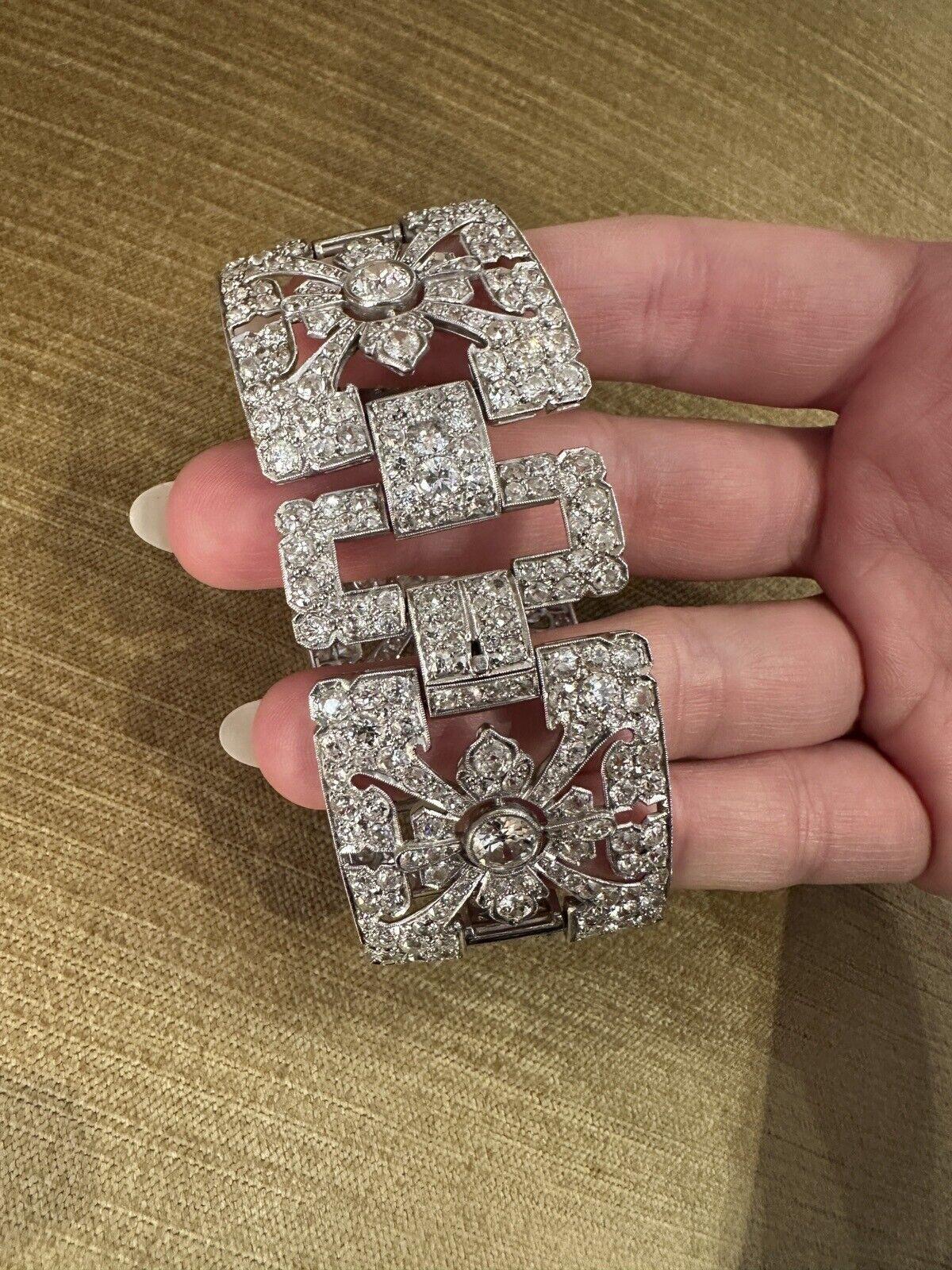 Old European Cut Wide Vintage Diamond Bracelet 35 carats in Platinum and White Gold For Sale
