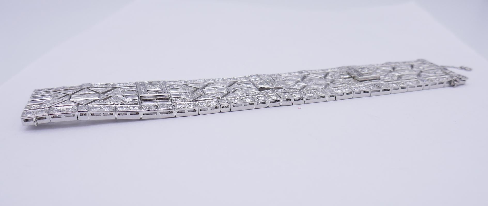 Women's Wide Vintage Diamond Platinum Bracelet Art Deco Revival For Sale