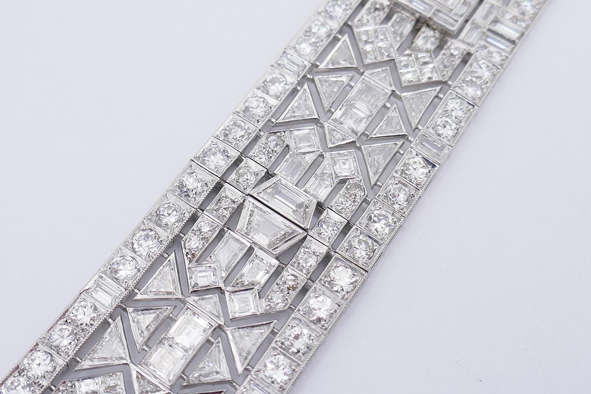 Wide Vintage Diamond Platinum Bracelet Art Deco Revival For Sale 1
