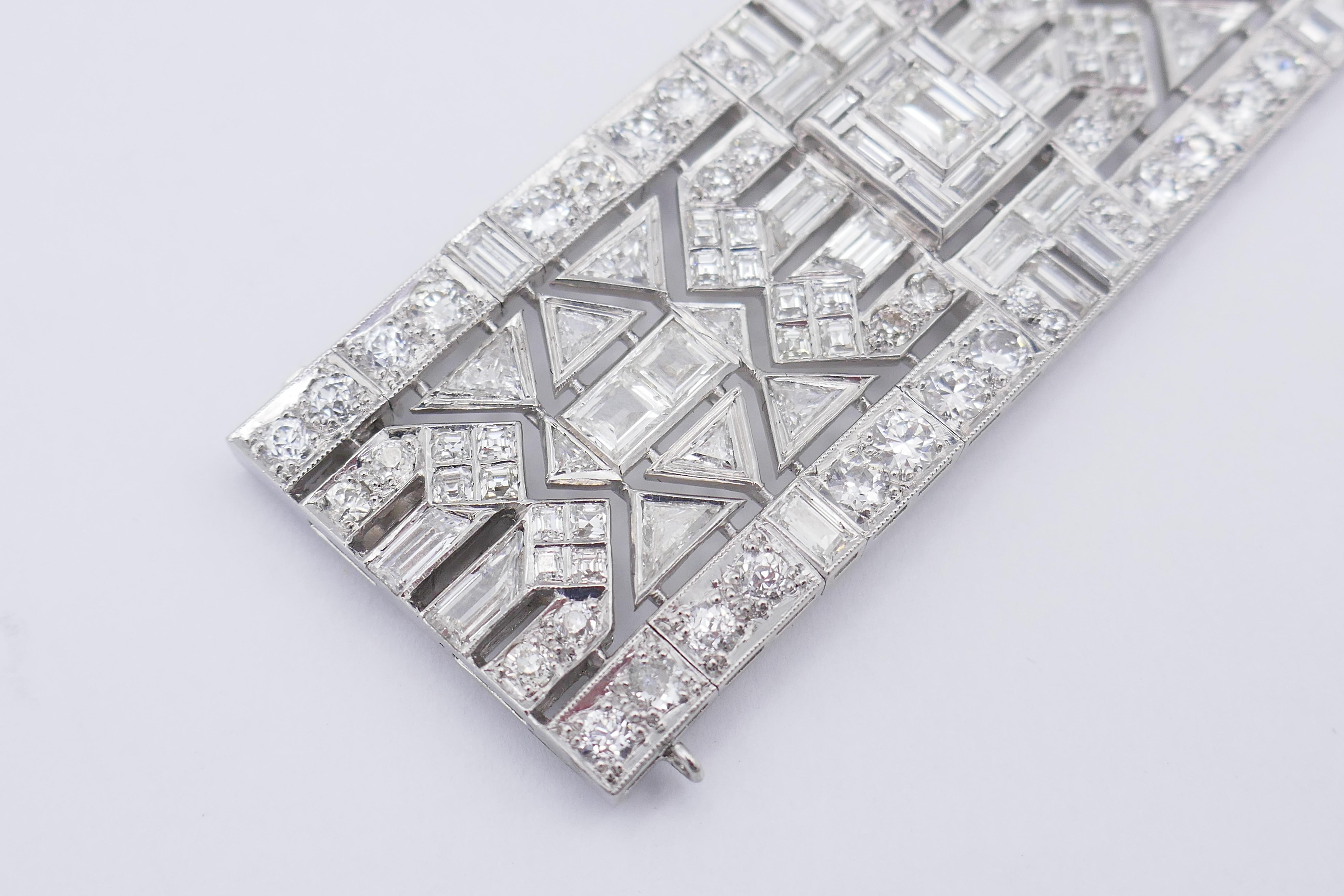 Wide Vintage Diamond Platinum Bracelet Art Deco Revival For Sale 2