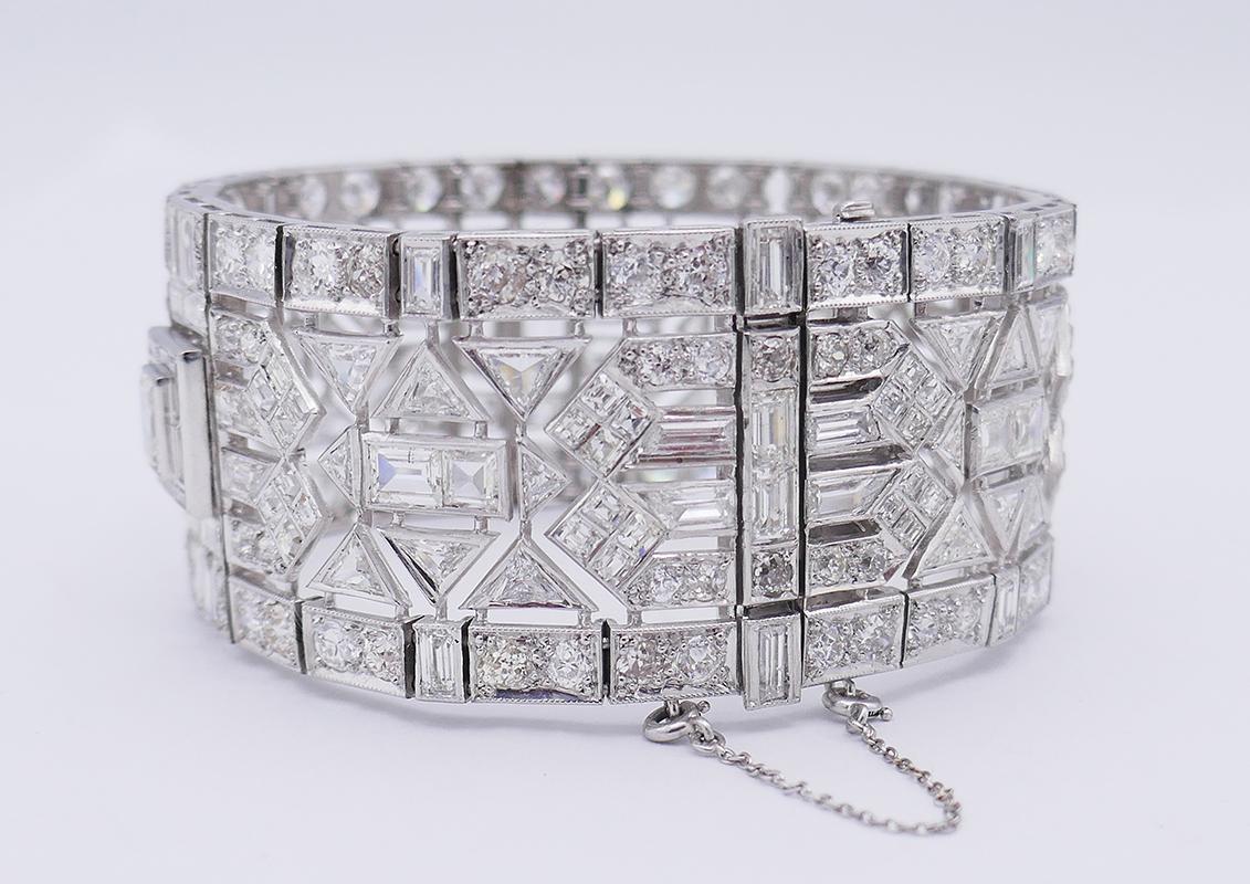 Wide Vintage Diamond Platinum Bracelet Art Deco Revival For Sale 4