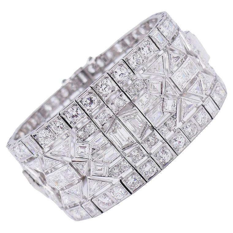 Wide Vintage Diamond Platinum Bracelet Art Deco Revival For Sale