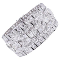 Wide Vintage Diamond Platinum Bracelet Art Deco Revival