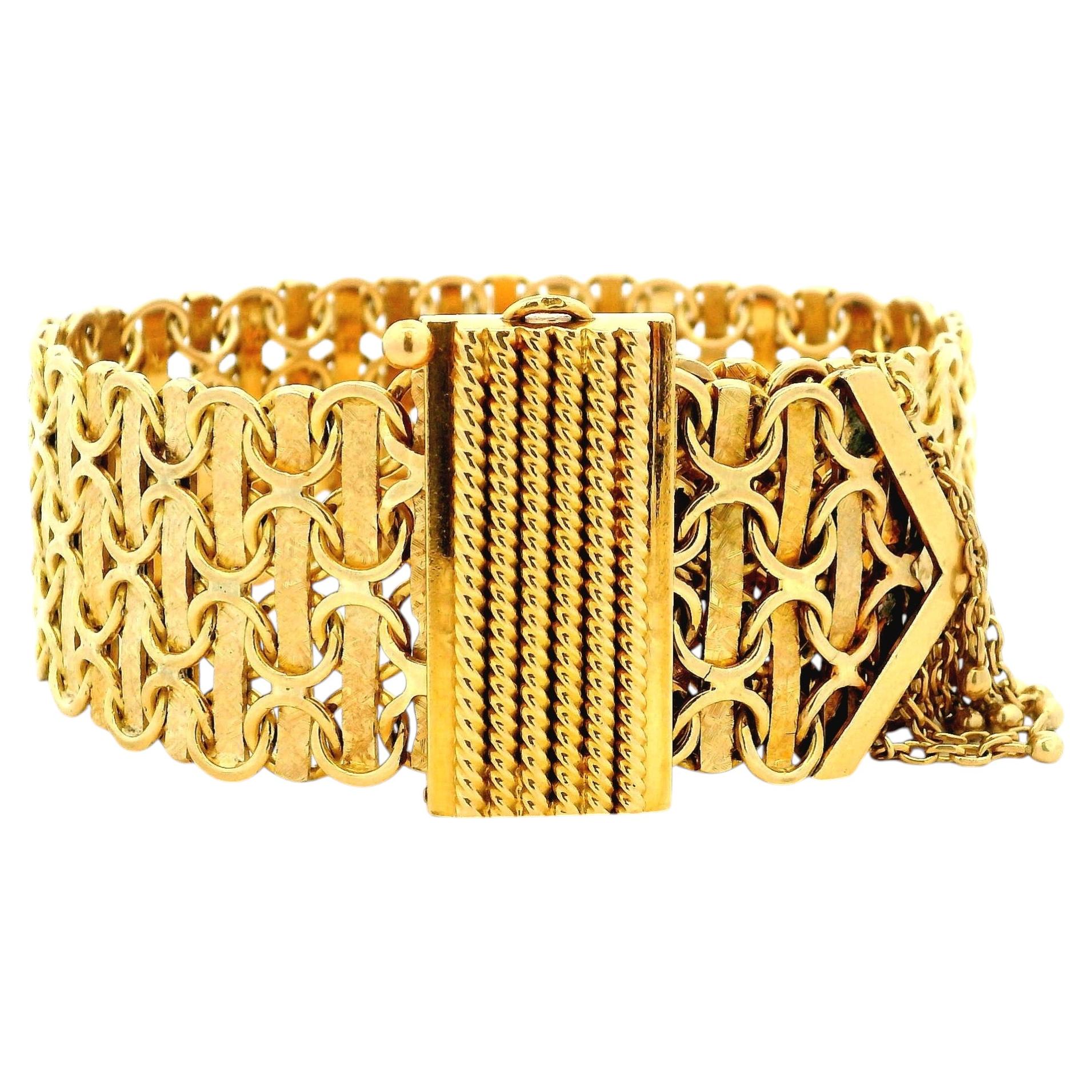 Pulsera italiana vintage ancha de oro de 18 quilates con diseño calado, 72,9 gramos, de alrededor de los años 70
