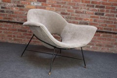 Grande chaise longue italienne vintage en métal et velours d'Augusto Bozzi pour Saporiti