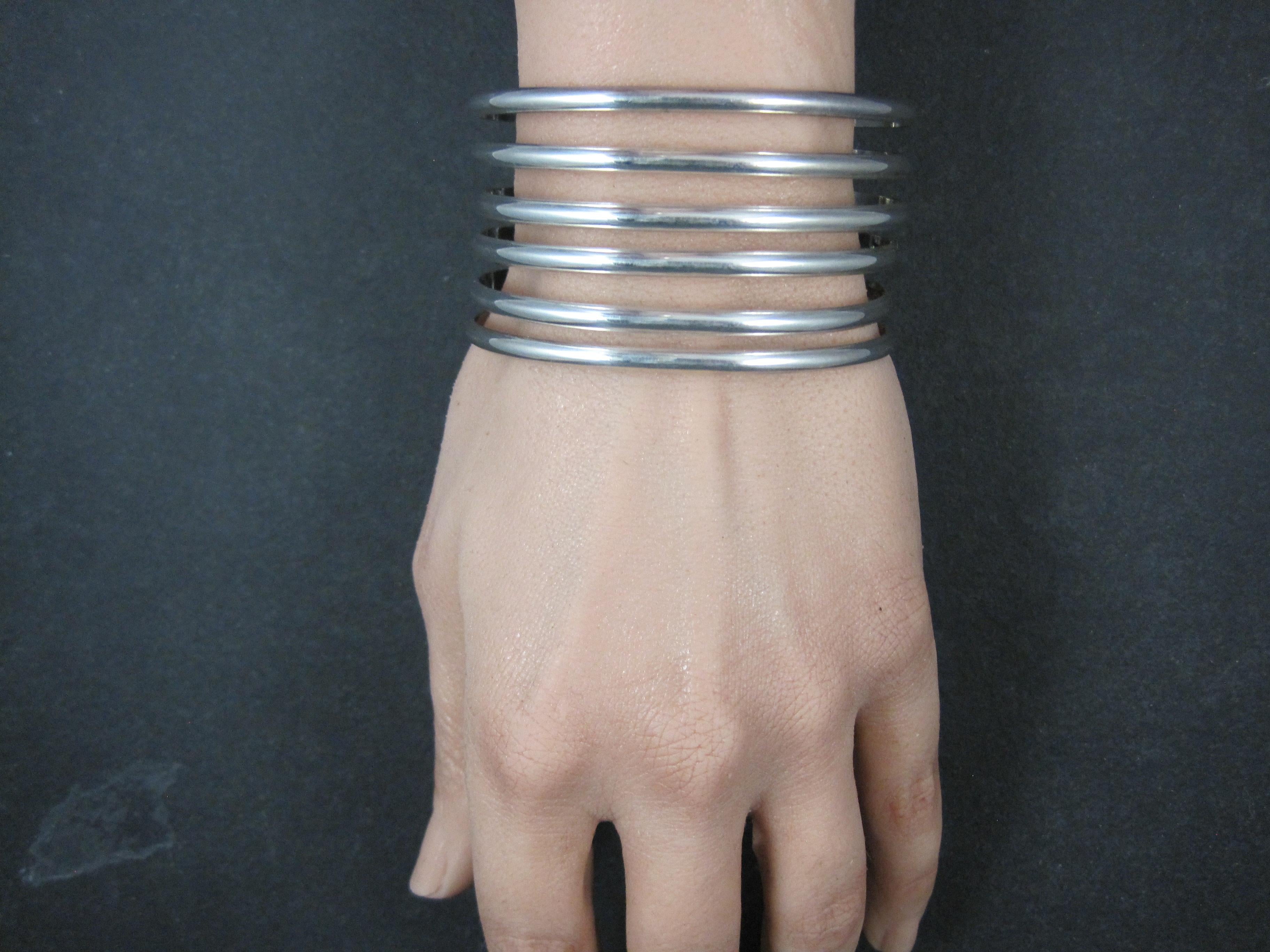 Wide Vintage Mexican Sterling Silver Cuff Bracelet 6.5 Inches For Sale 5