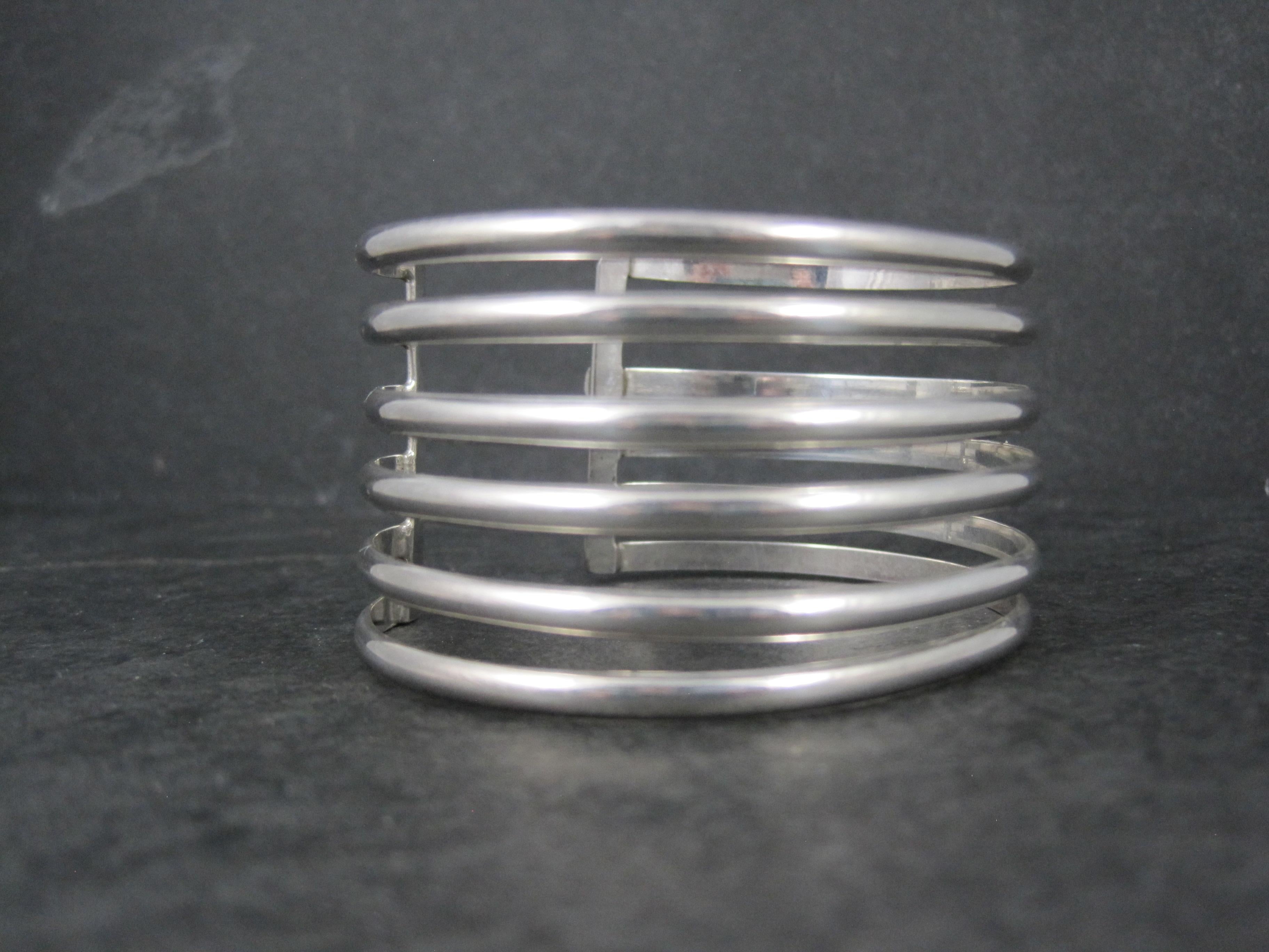 Contemporary Wide Vintage Mexican Sterling Silver Cuff Bracelet 6.5 Inches For Sale