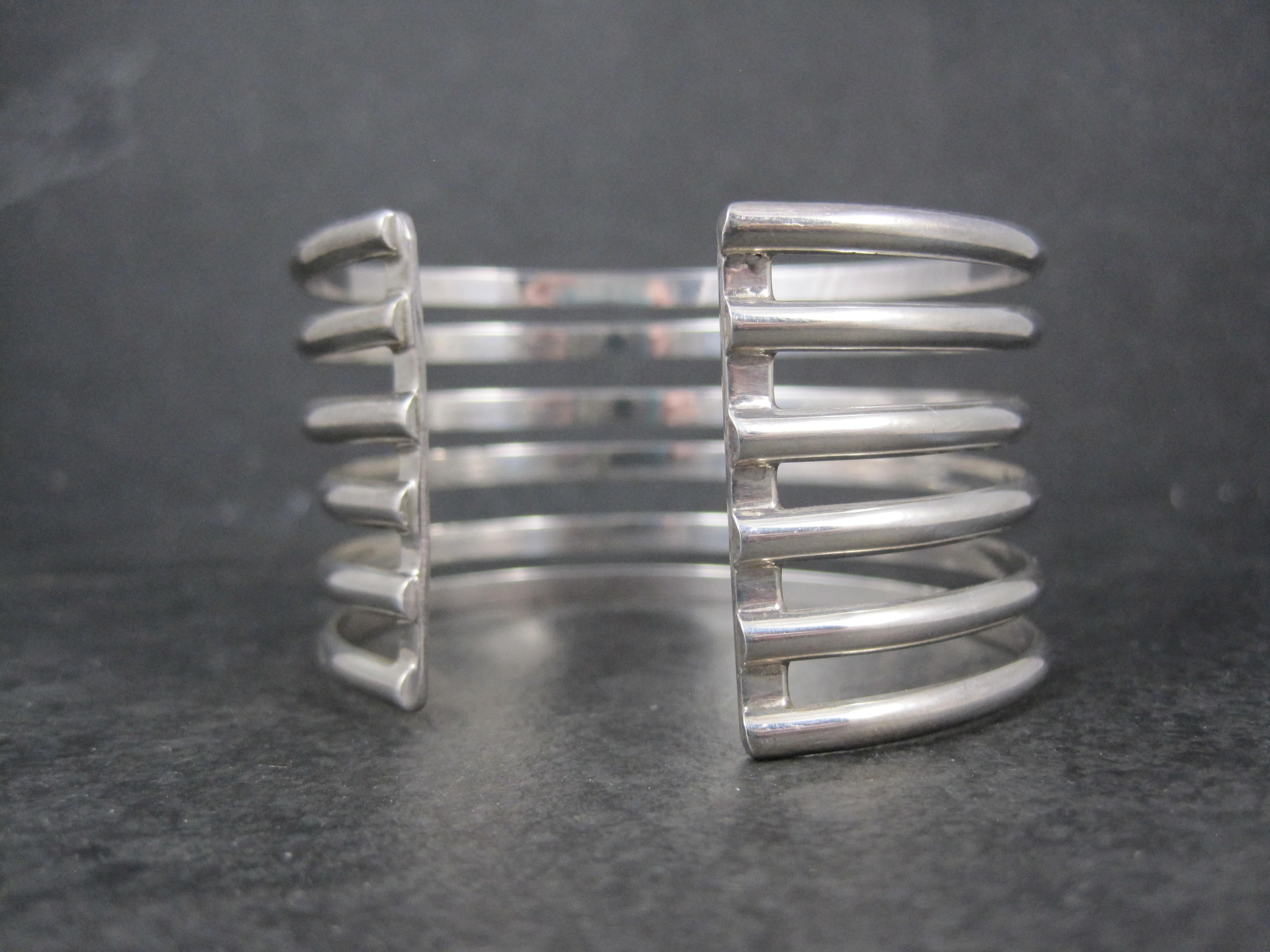 Women's or Men's Wide Vintage Mexican Sterling Silver Cuff Bracelet 6.5 Inches For Sale