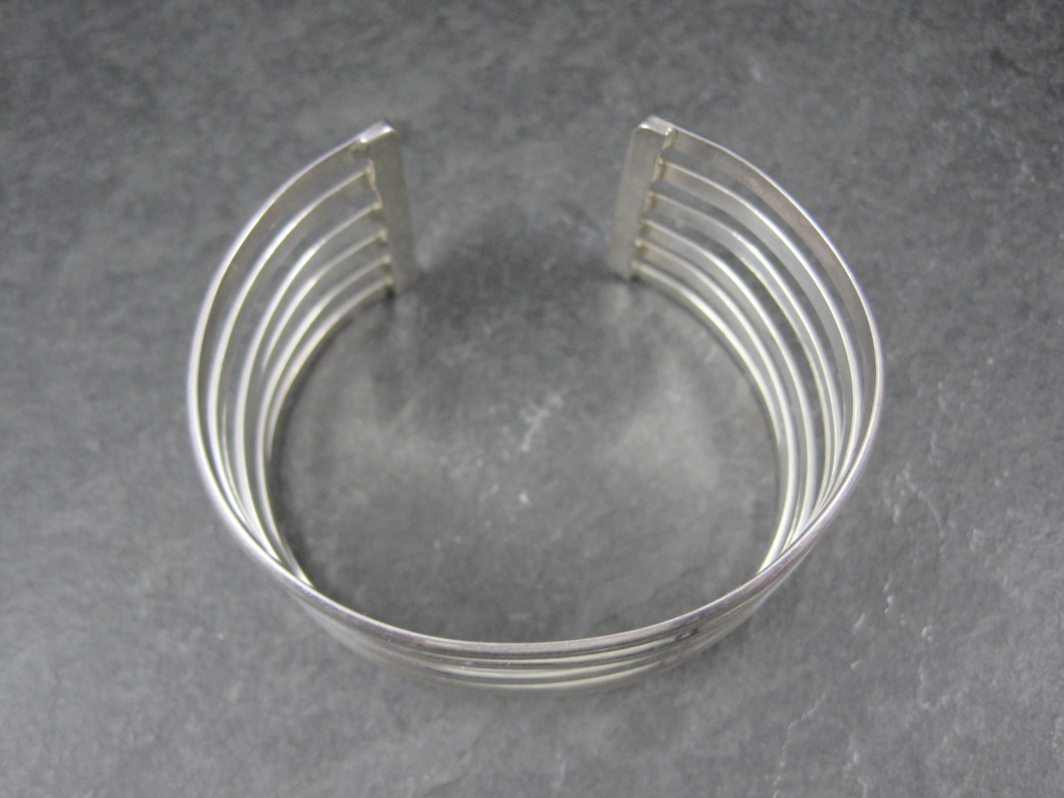 Wide Vintage Mexican Sterling Silver Cuff Bracelet 6.5 Inches For Sale 2