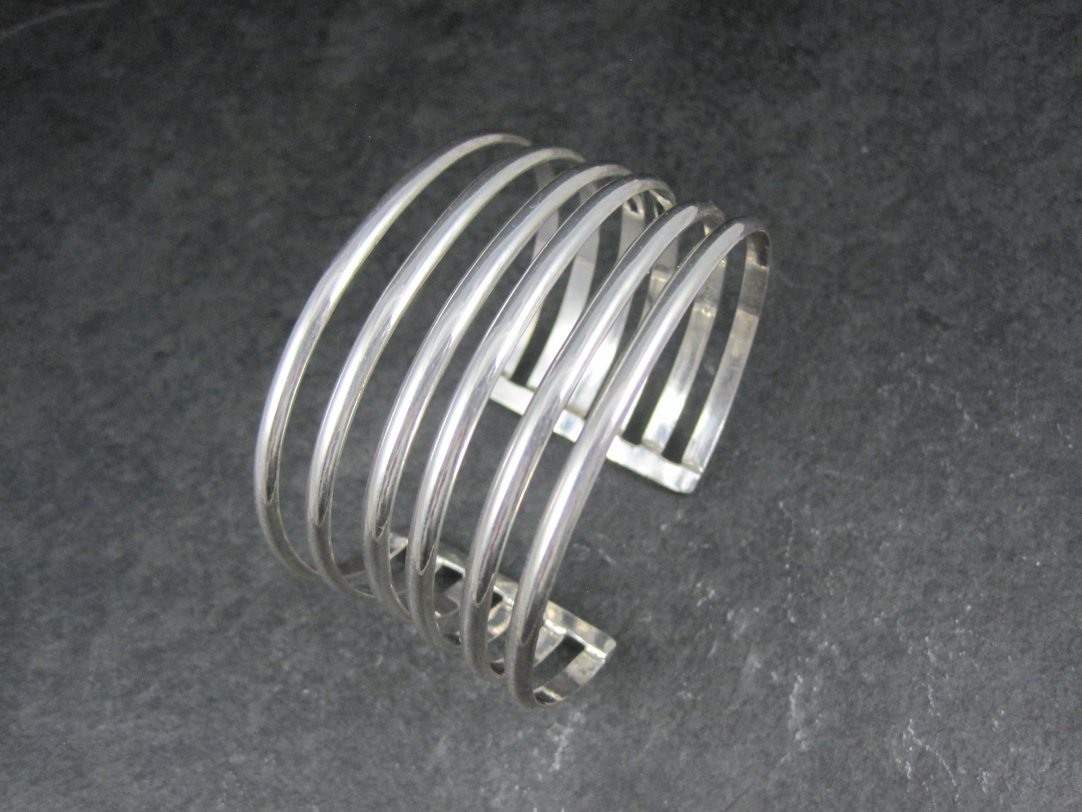 Wide Vintage Mexican Sterling Silver Cuff Bracelet 6.5 Inches For Sale 3