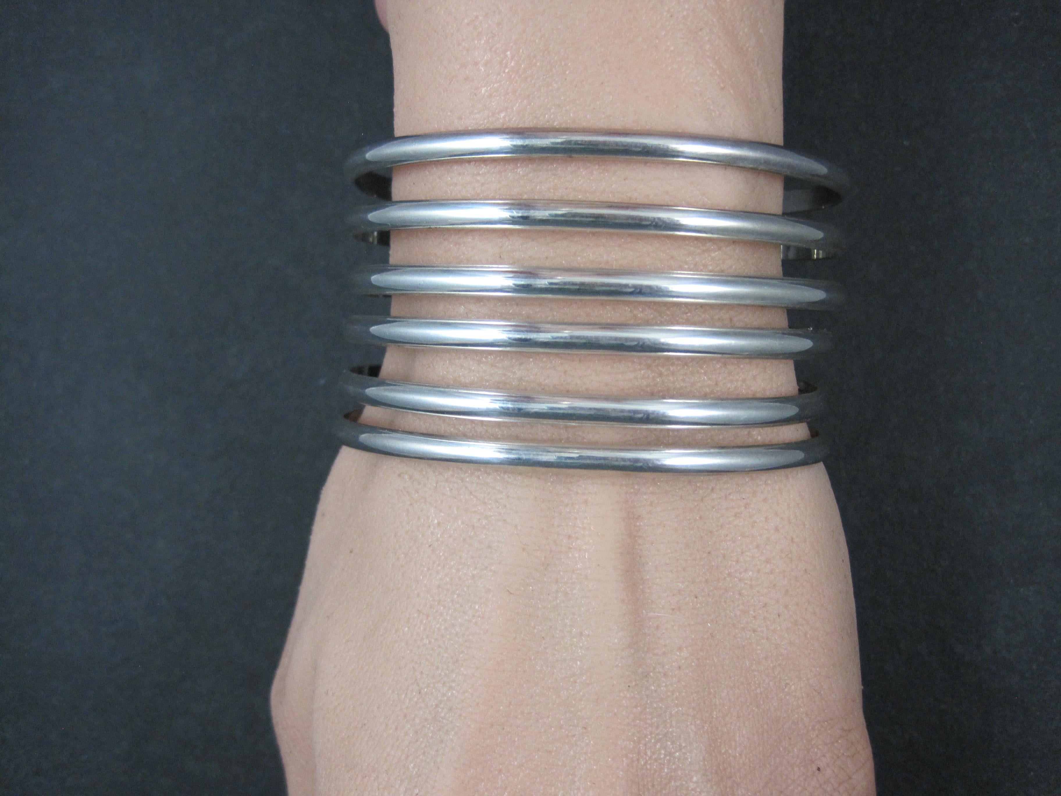 Wide Vintage Mexican Sterling Silver Cuff Bracelet 6.5 Inches For Sale 4